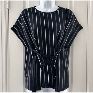 Striped Black & White Lace-Up Top By Express